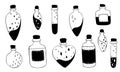 Set of magic bottles isolated on a white background. Collection of bottles with potions or perfume. Vector illustration Royalty Free Stock Photo